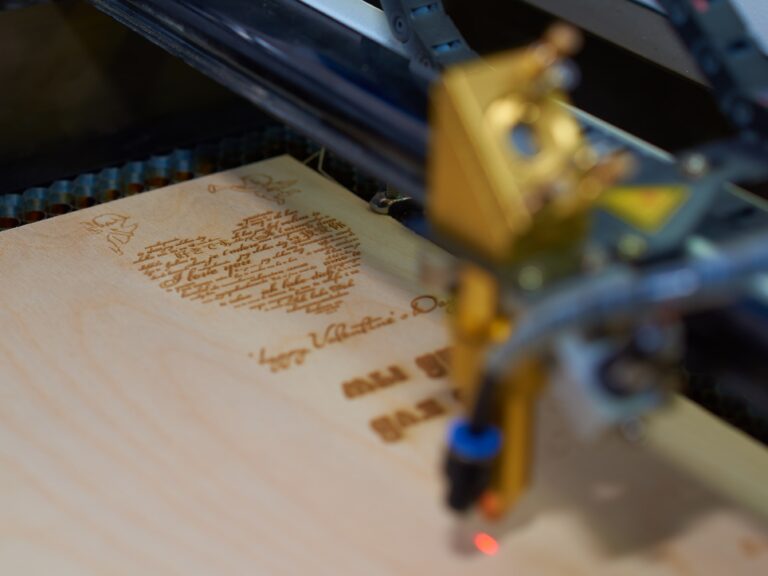 Laser wood engraver in action